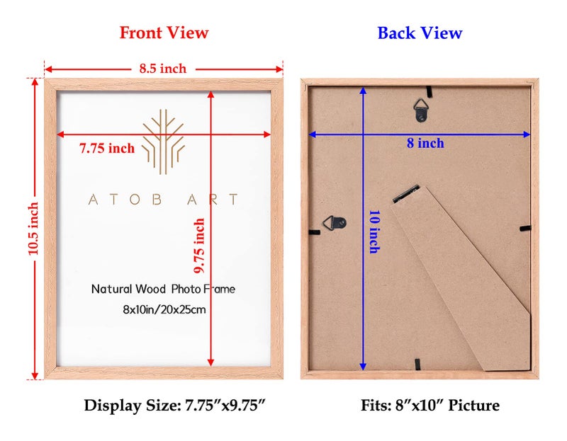 ATOBART 8x10 Picture Frames 4 Pack, Made of Solid Wood Covered by Glass for Table Top Display and Wall Mounting Oak Photo Frames - Image 2
